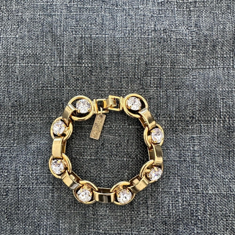 TOVA Gold Chain Bracelet with Crystal Links